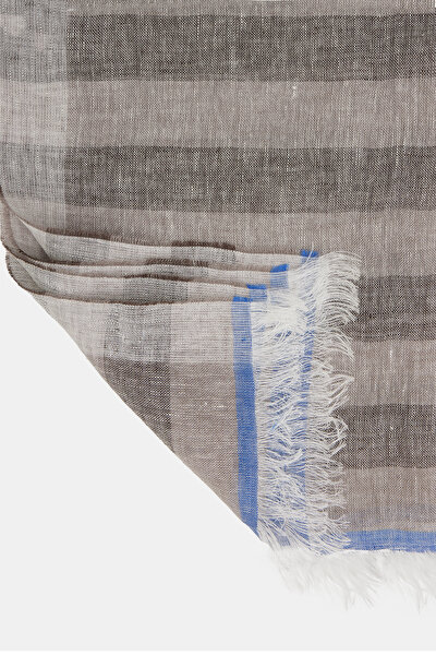 ECRU STRIPED PATTERNED LINEN SHAWL 3
