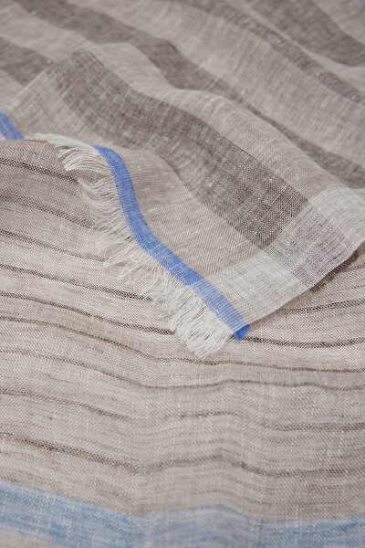 ECRU STRIPED PATTERNED LINEN SHAWL 4