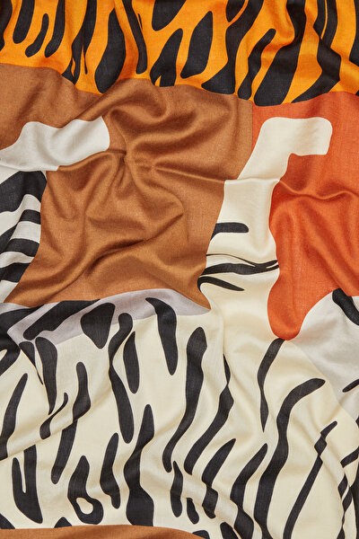 CARAMEL ANIMAL FIGURED VOILE SILK SHAWL 3