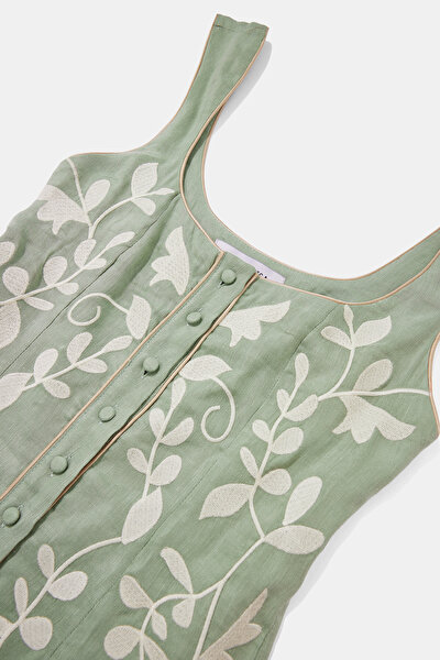 WATER GREEN FLORAL PATTERN MIDI DRESS 3