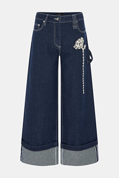 DARK BLUE WIDE LEG TROUSERS 3