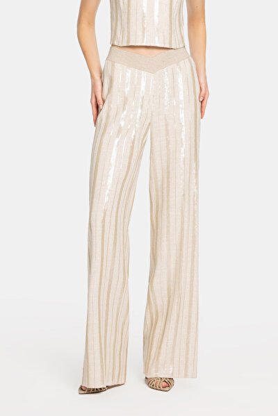 BEIGE DESIGN FILLED WIDE LEG TROUSERS 3