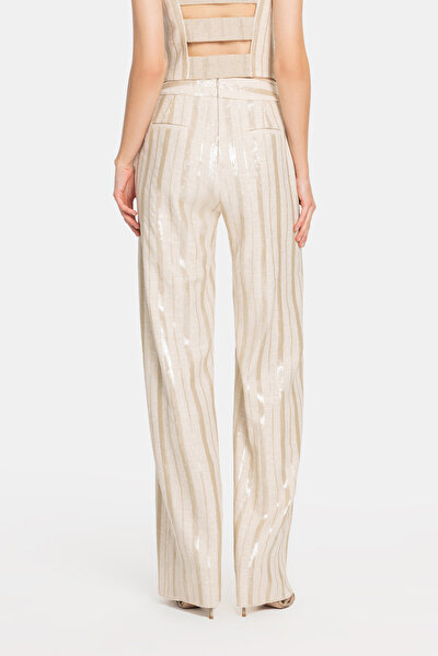 BEIGE DESIGN FILLED WIDE LEG TROUSERS 4