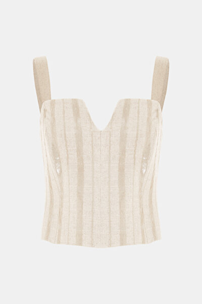 BEIGE CLEAVAGE SLEEVELESS SUSPENDER BLOUSE 5