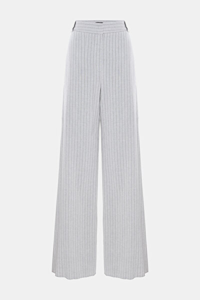LIGHT GREY STRIPED PATTERNED WIDE LEG TROUSERS 5