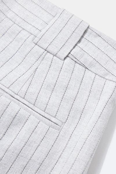 LIGHT GREY STRIPED PATTERNED WIDE LEG TROUSERS 8