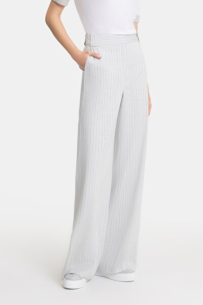 LIGHT GREY STRIPED PATTERNED WIDE LEG TROUSERS 3