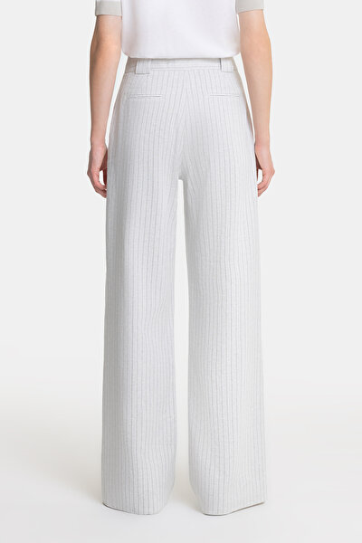 LIGHT GREY STRIPED PATTERNED WIDE LEG TROUSERS 4