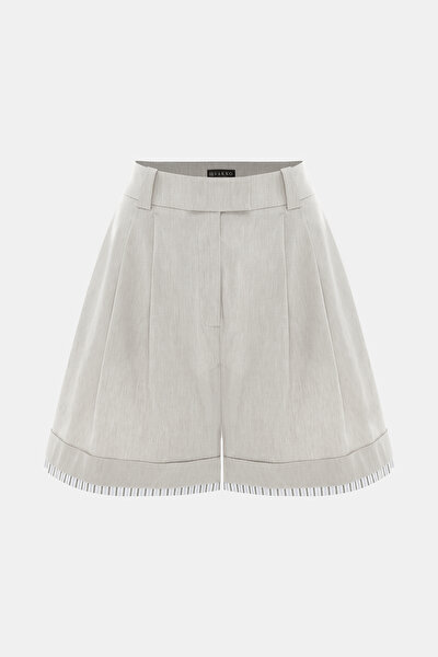 BEIGE ABOVE THE KNEE LINEN BERMUDA 5