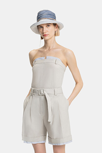 BEIGE ABOVE THE KNEE LINEN BERMUDA 3