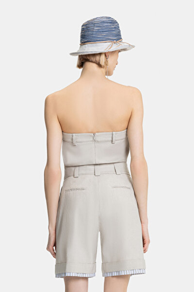 BEIGE ABOVE THE KNEE LINEN BERMUDA 4