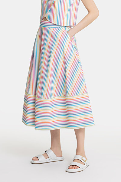 MULTICOLOR STRIPED PATTERNED MIDI SKIRT 3