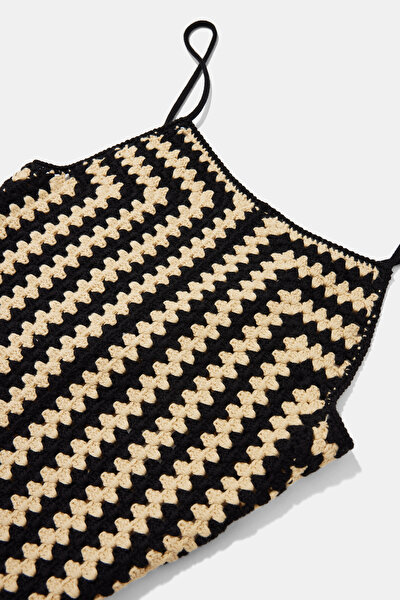 BLACK STRIPED PATTERNED SLEEVELESS SUSPENDER BLOUSE 3