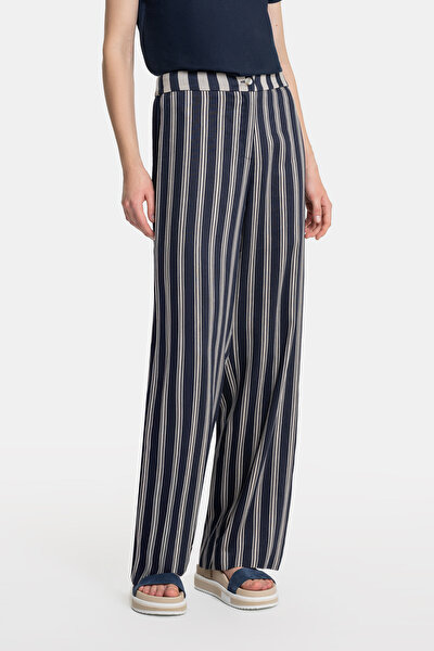 BEIGE STRIPED WIDE LEG TROUSERS 3