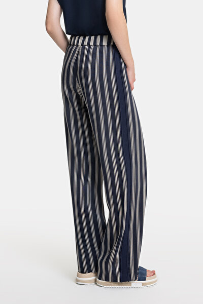 BEIGE STRIPED WIDE LEG TROUSERS 4