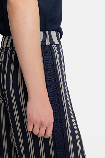 BEIGE STRIPED WIDE LEG TROUSERS 5