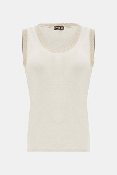BEIGE CLEAVAGE SLEEVELESS TSHIRT 4