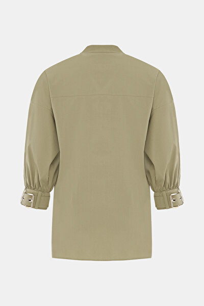 KHAKI MANDARIN COLLAR LONG SLEEVE BLOUSE 8