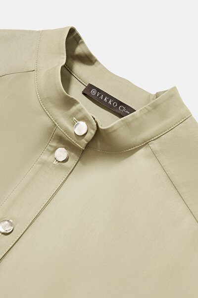 KHAKI MANDARIN COLLAR LONG SLEEVE BLOUSE 9