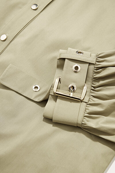 KHAKI MANDARIN COLLAR LONG SLEEVE BLOUSE 10