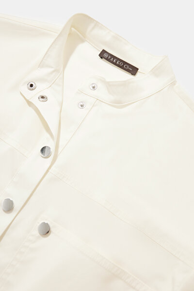 CREAM MANDARIN COLLAR LONG SLEEVE BLOUSE 8