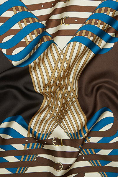 TURQUOISE GEOMETRIC DESIGN TWILL SCARF 3