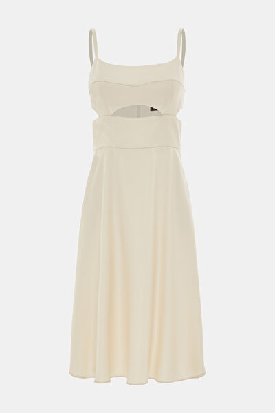 CREAM SLEEVELESS SUSPENDER ABOVE THE KNEE DRESS 5