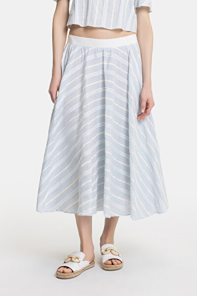 ECRU STRIPED PATTERNED BELOW THE KNEE SKIRT 3