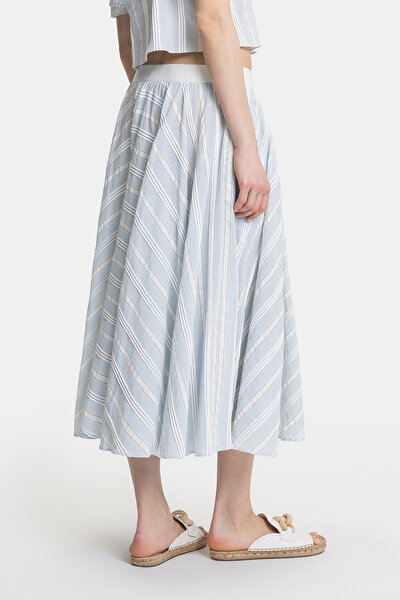 ECRU STRIPED PATTERNED BELOW THE KNEE SKIRT 4