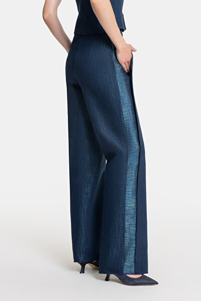 NAVY BLUE STRIPED PATTERNED WIDE LEG TROUSERS 4