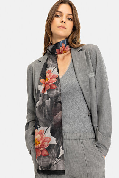 ANTHRACITE FLORAL PATTERN WOOL/SILK SHAWL 4