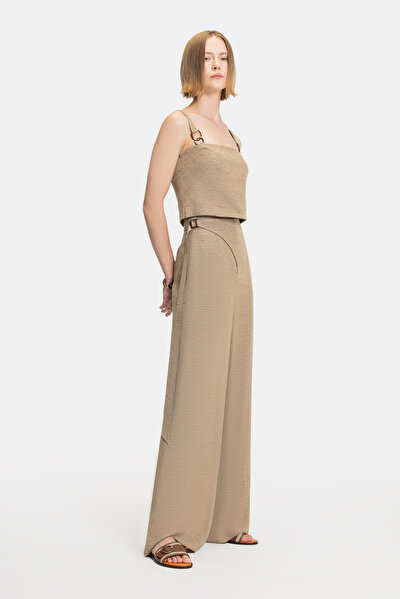 LIGHT BROWN WIDE LEG TROUSERS 5