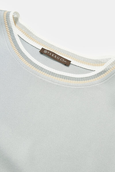 LIGHT GREY BASIC / ROUND NECKLINE LONG SLEEVE BLOUSE 3