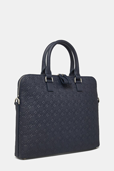 NAVY BLUE MONOGRAM LEATHER BAG 3