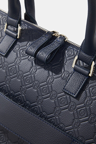 NAVY BLUE MONOGRAM LEATHER BAG 5