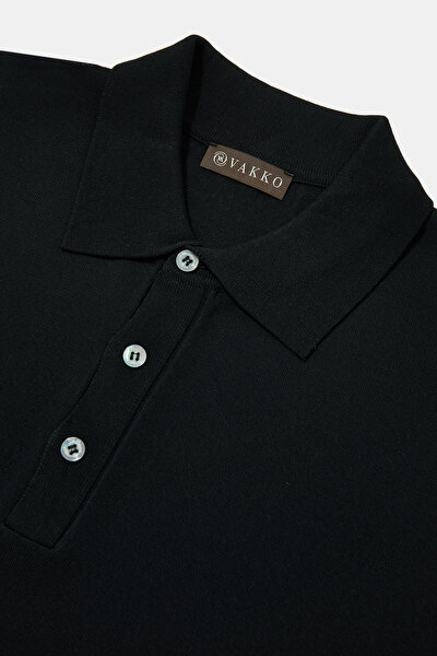 BLACK POLO NECK SHORT SLEEVE TSHIRT 3
