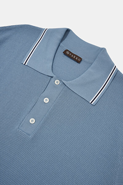 BLUE POLO NECK SHORT SLEEVE TSHIRT 3