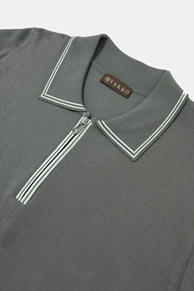 DARK GREY POLO NECK SHORT SLEEVE TSHIRT 3