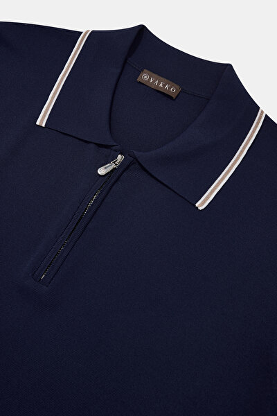 NAVY BLUE POLO NECK SHORT SLEEVE TSHIRT 3