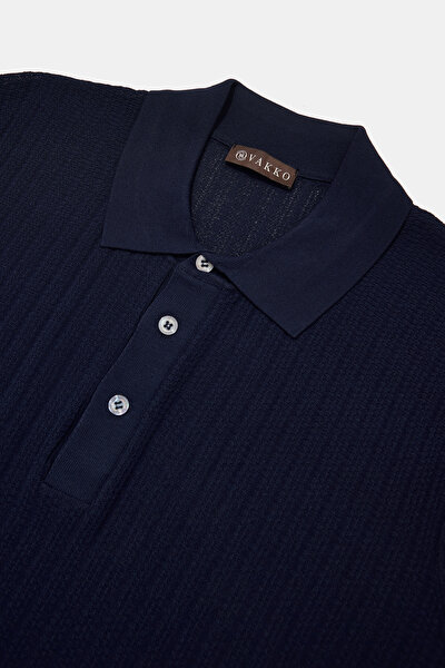 NAVY BLUE POLO NECK SHORT SLEEVE TSHIRT 3