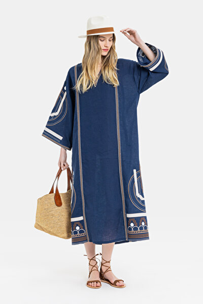 NAVY BLUE LINEN KAFTA 3