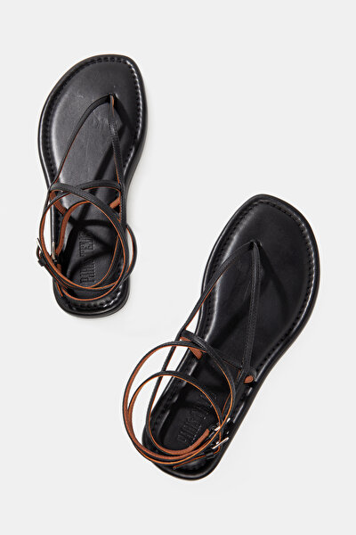 BLACK LEATHER SANDALS 4