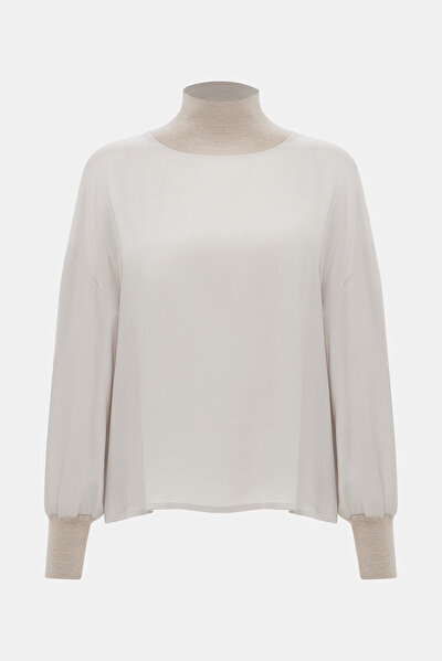 GREY UPRIGHT COLLAR LONG SLEEVE BLOUSE 5