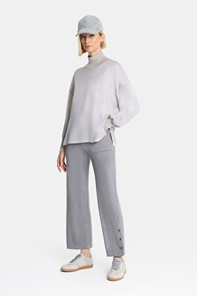 GREY UPRIGHT COLLAR LONG SLEEVE BLOUSE 3