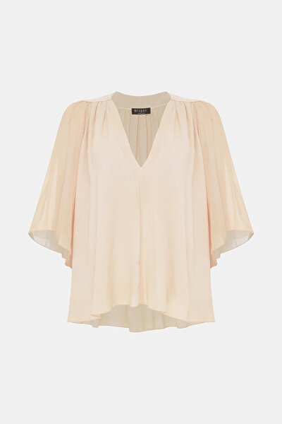 BEIGE V NECK LONG SLEEVE BLOUSE 8