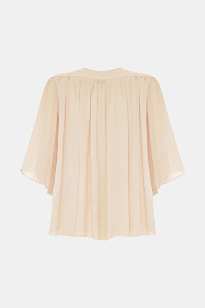 BEIGE V NECK LONG SLEEVE BLOUSE 9