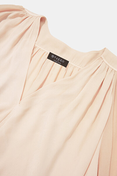 BEIGE V NECK LONG SLEEVE BLOUSE 10