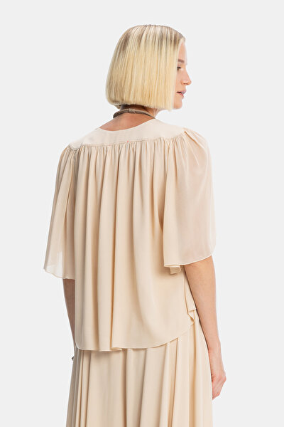 BEIGE V NECK LONG SLEEVE BLOUSE 3
