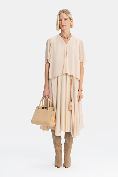 BEIGE V NECK LONG SLEEVE BLOUSE 4