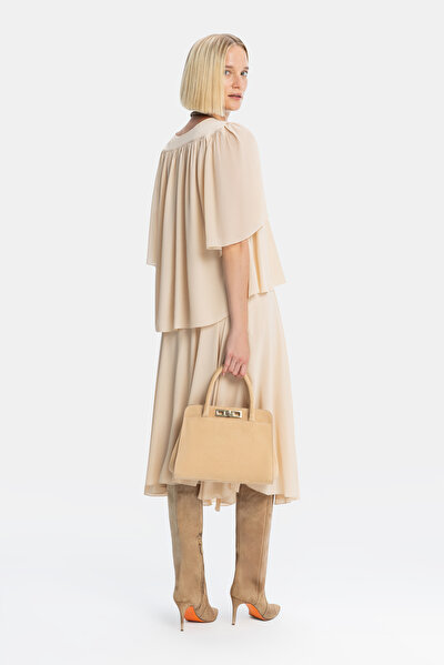 BEIGE V NECK LONG SLEEVE BLOUSE 5
